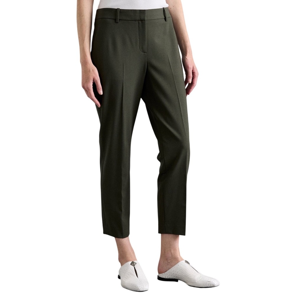 Theory Womens Tailor Trouser Dark Olive Green Ankle Pants Size 8 Office Business